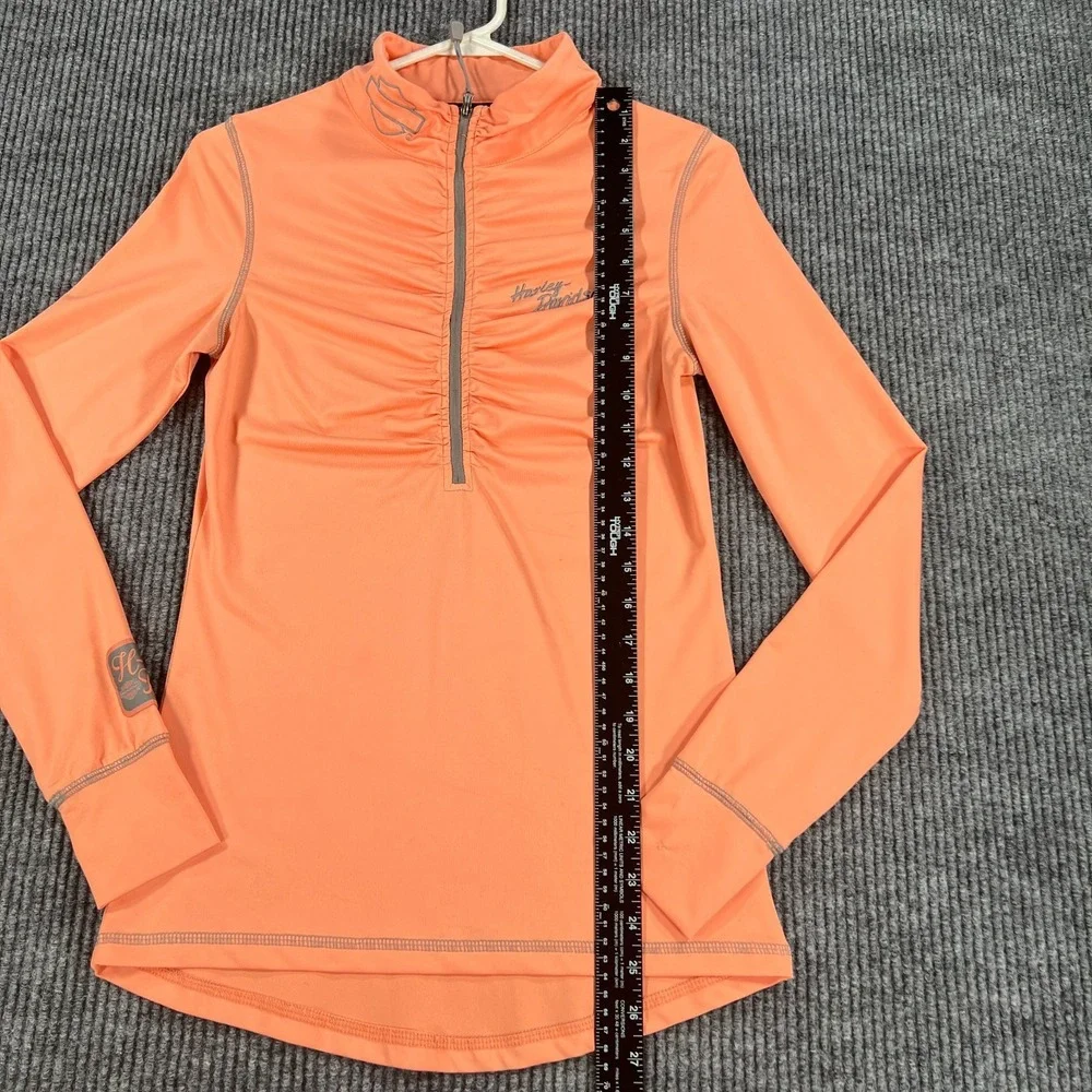 Harley Davidson Daytona Beach Pullover Shirt Womens Small Orange 1/4 Zip Biker